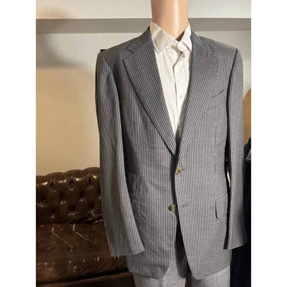 Tom Ford Gray Striped Wool 2 Piece Suit New 50R 40R 34x30.5 Trousers Notch Lapel